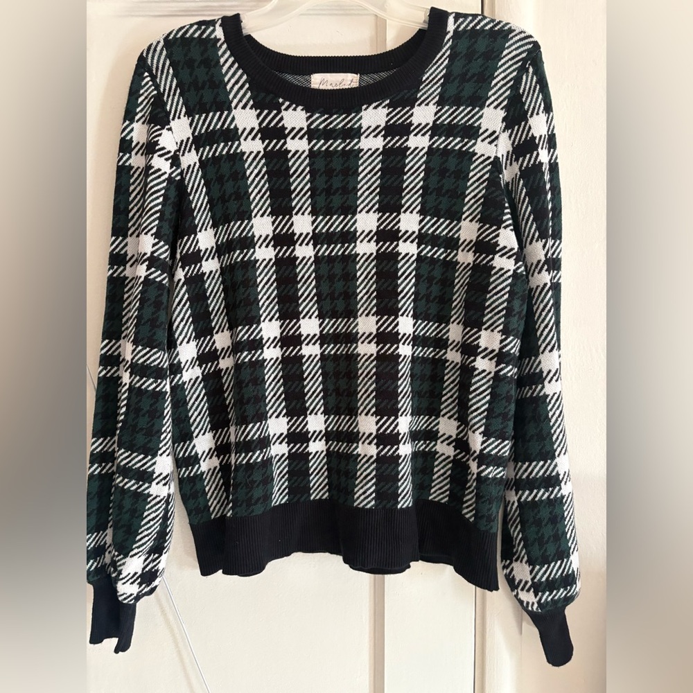 Marled Green and Black Plaid Women's Sweater